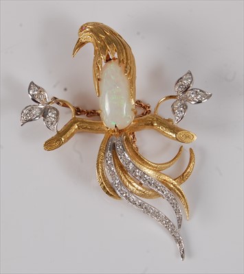 Lot 2196 - A contemporary yellow metal, opal and diamond...