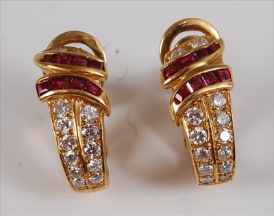 Lot 2210 - A pair of contemporary 22ct gold, ruby and...