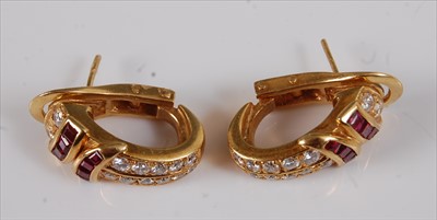 Lot 2210 - A pair of contemporary 22ct gold, ruby and...