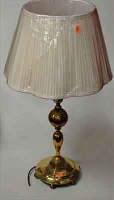 Lot 15 - A large turned brass table lamp having a...