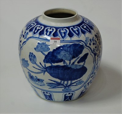 Lot 18 - A large blue & white vase of squat circular...