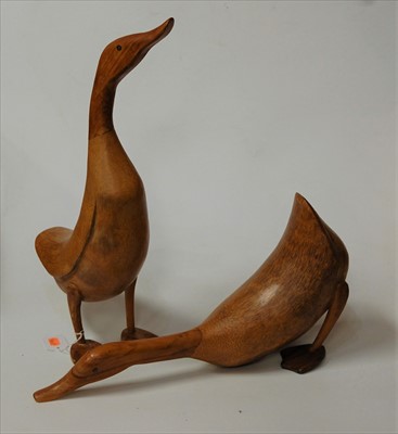Lot 19 - A pair of carved beech figures of ducks,...