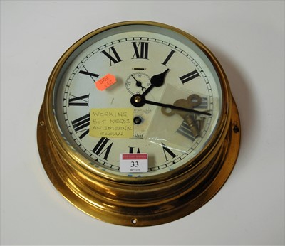 Lot 33 - A Sestrel brass cased ships bulkhead clock...