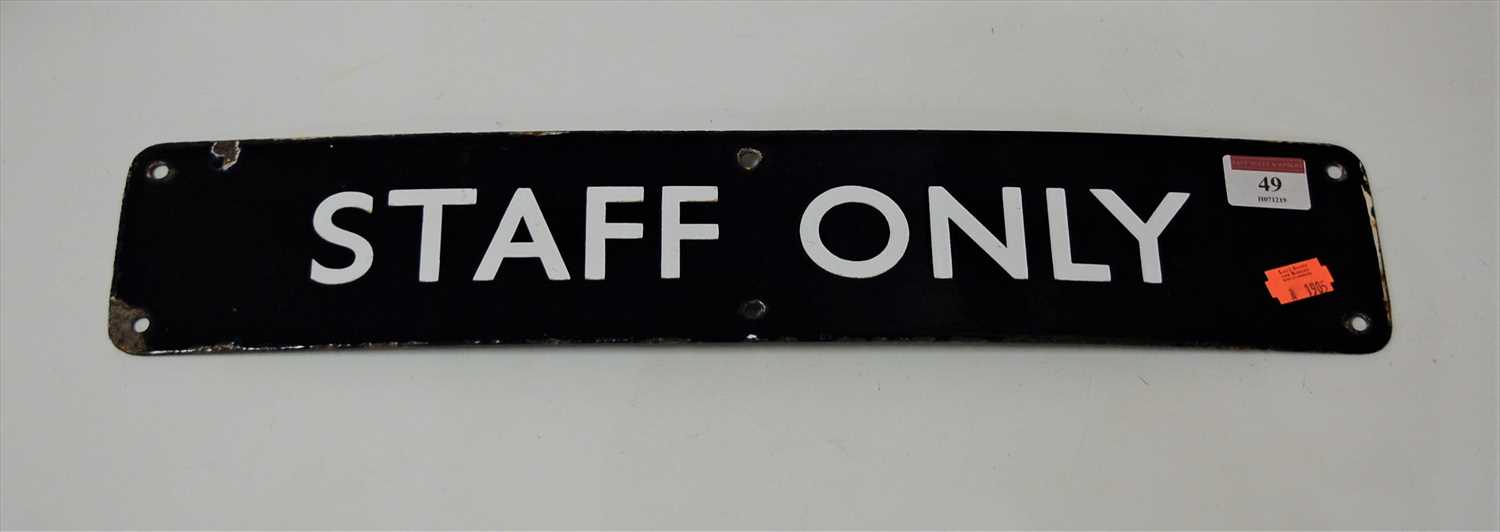 Lot 49 - A 20th century enamelled 'Staff Only' sign,...
