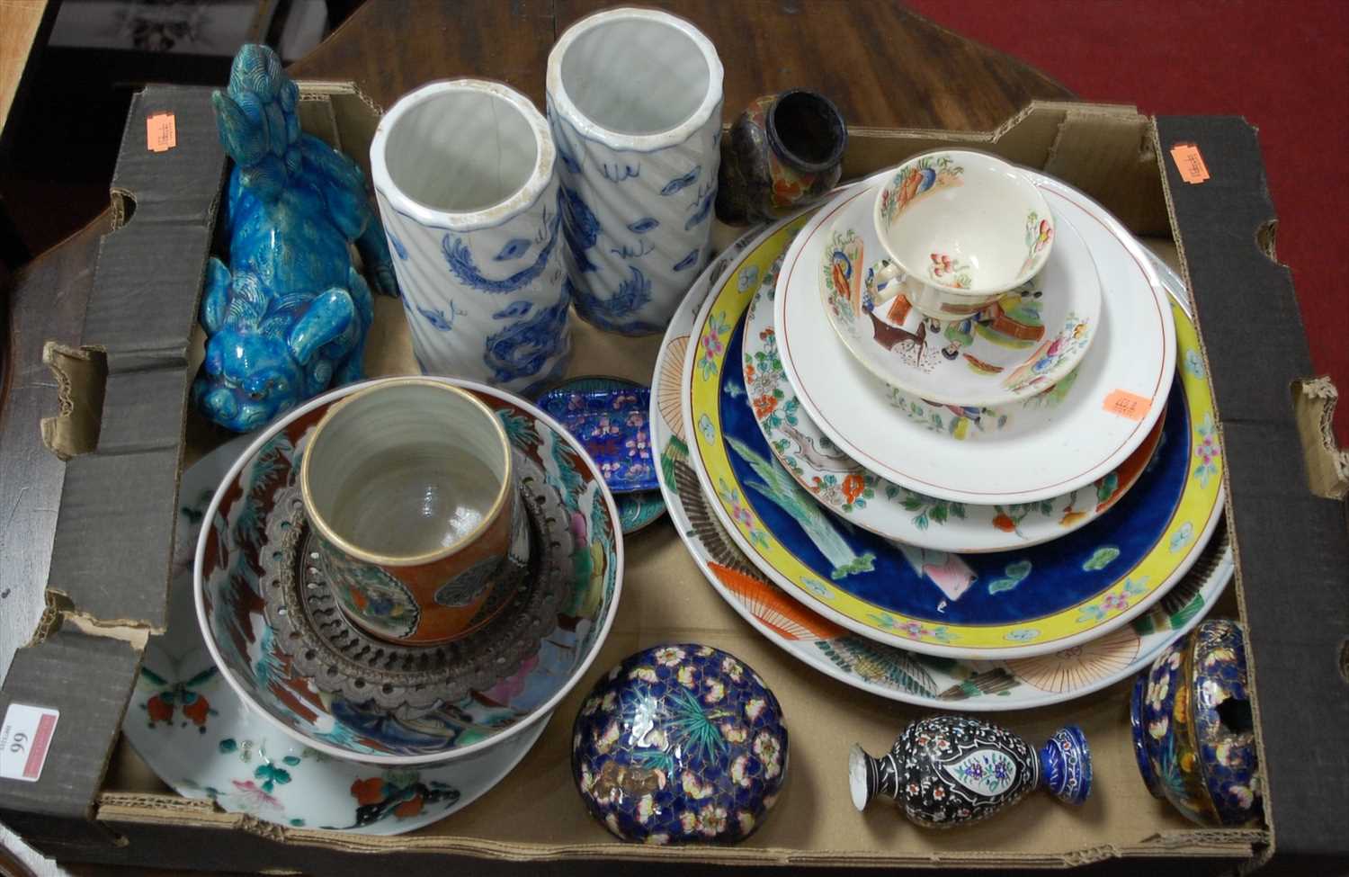 Lot 66 - A box of miscellaneous china to include a pair...
