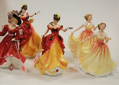 Lot 129 - Five Royal Doulton figurines to include Belle...