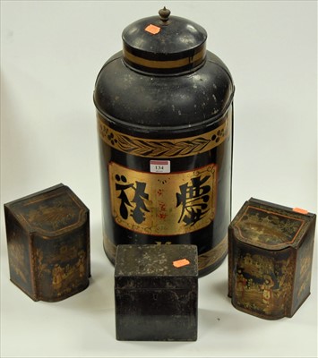 Lot 134 - A large Toleware tea canister, gilt decorated...