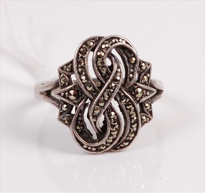 Lot 301 - A silver and marcasite set dress ring, size Q