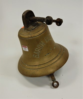 Lot 149 - A large bronze bell with iron wall fitting...