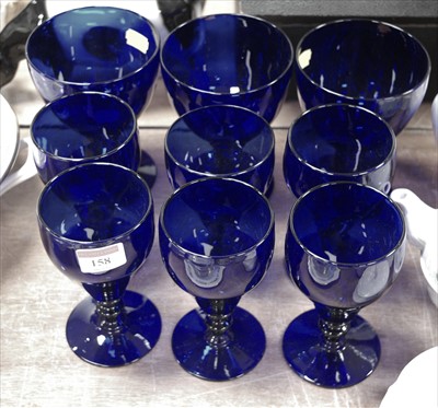 Lot 158 - A set of six Bristol blue pedestal drinking...