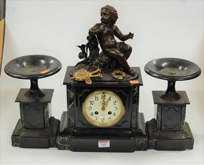 Lot 141 - A late 19th century black slate and marble...