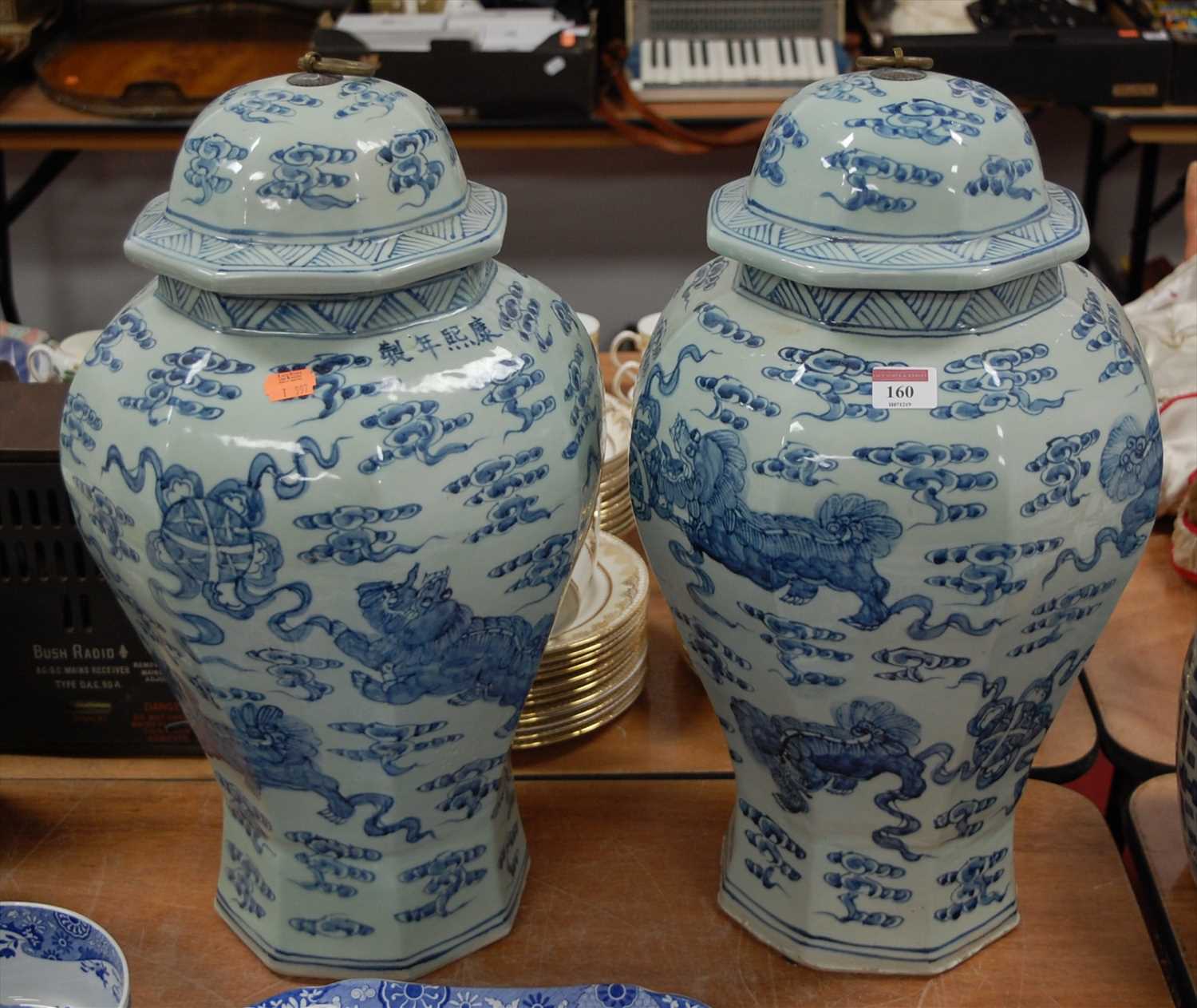Lot 160 - A pair of large reproduction blue and white...