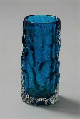 Lot 202 - A Whitefriars blue glass bark vase, h.15cm