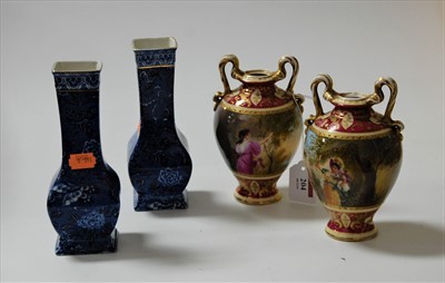 Lot 204 - A pair of Vienna porcelain twin handled vases,...