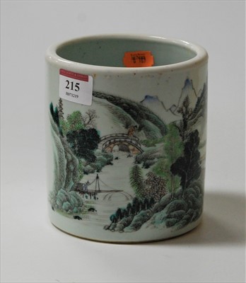 Lot 215 - A Chinese stoneware brush pot, of cylindrical...