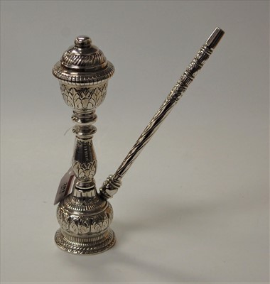 Lot 281 - An Indian white metal hookah pipe, having...