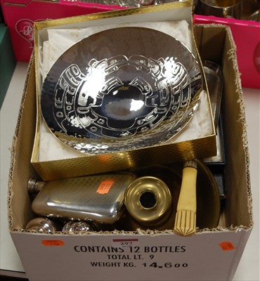 Lot 297 - A box of miscellaneous metalware, to include...