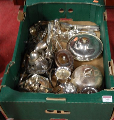 Lot 300 - A box of miscellaneous silver plated wares, to...