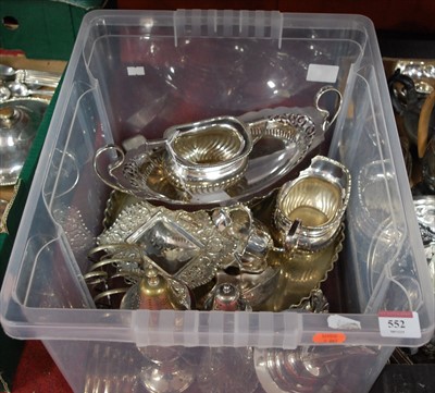 Lot 552 - A box of miscellaneous silver plated wares, to...