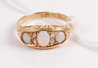 Lot 330 - A vintage 18ct gold opal and diamond ring...