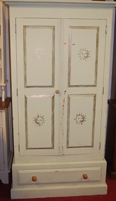 Lot 1107 - A modern painted pine double door wardrobe,...