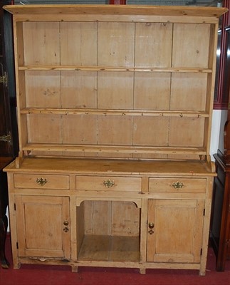 Lot 1135 - A Victorian pine kitchen dresser, the...