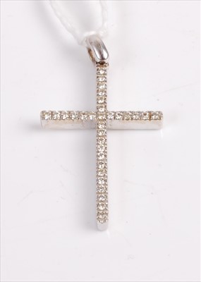 Lot 370 - An 18ct white gold and diamond point set cross...