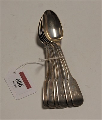 Lot 606 - A set of six Victorian silver teaspoons, in...