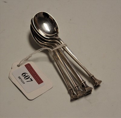 Lot 607 - A set of six George V silver coffee spoons, 1.9oz