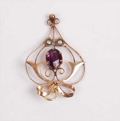 Lot 381 - An Edwardian 9ct gold, amethyst and seed pearl...