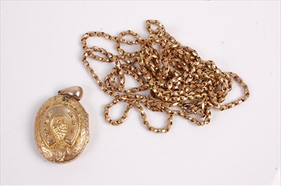 Lot 384 - A 9ct gold belcher link long guard chain,...