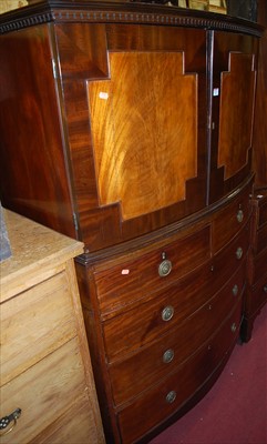 Lot 1216 - A 19th century mahogany bowfront tallboy chest,...