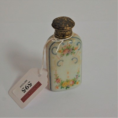 Lot 595 - A Victorian glass scent bottle, hand-painted...