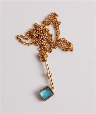 Lot 456 - A 15ct gold, blue topaz and seed pearl set...