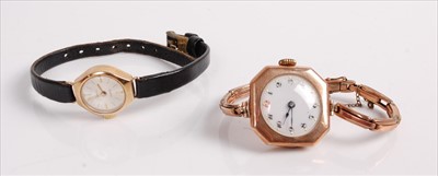 Lot 482 - An Art Deco lady's 9ct gold cased wristwatch,...