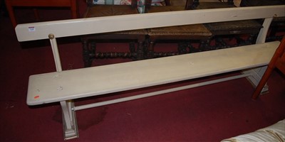 Lot 1348 - A painted pine long long waiting bench, length...