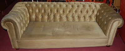 Lot 1353 - A green fabric buttoned upholstered...