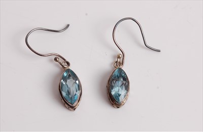 Lot 498 - A pair of blue topaz and silver mounted ear...