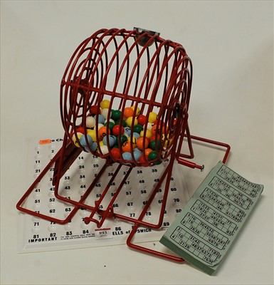 Lot 893 - A bingo/lotto cage game with numbered balls,...