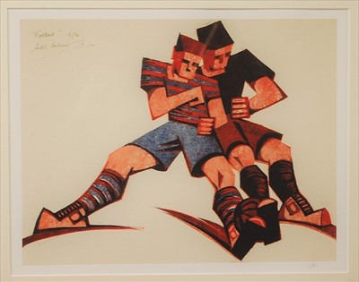 Lot 1011 - After Sybil Andrews - 'Football', colour print...