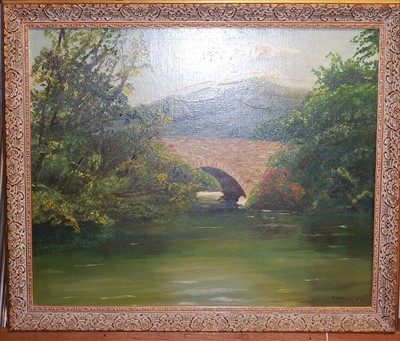 Lot 1016 - Donald Kendall - River landscape scene with...