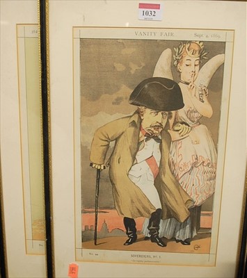 Lot 1032 - Three framed Vanity Fair colour prints,...