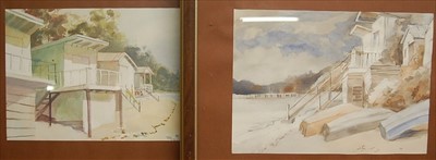 Lot 1046 - A pair of amateur watercolours of beach huts