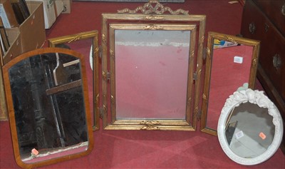 Lot 1055 - A gilt framed triptych dressing table mirror;...