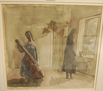 Lot 1061 - W.S. Taylor - The cello-player, interior study,...