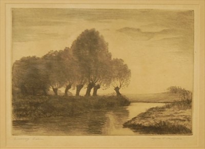 Lot 1067 - Alfred Blundell - Evening Calm, etching,...