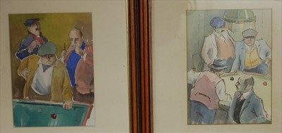 Lot 1070 - Hugh Cushing - Two watercolours of snooker...