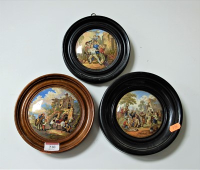 Lot 210 - Three Victorian Prattware pot lids, to include...