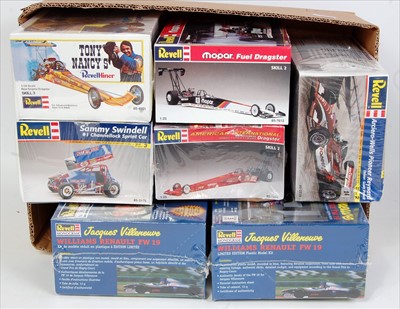 Lot 1459 - Seven various boxed F1 and Dragster plastic...