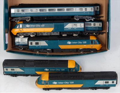 Lot 781 - Two Hornby HST power cars, two trailer cars...